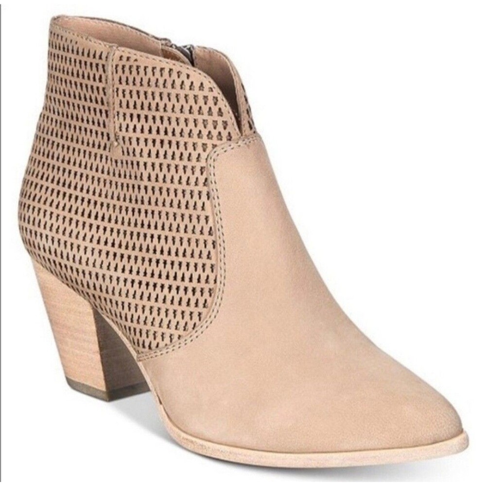 Frye Booties Women's Size 7 Taupe Brown Leather Lace Cutout Ankle Booties Zip-Up